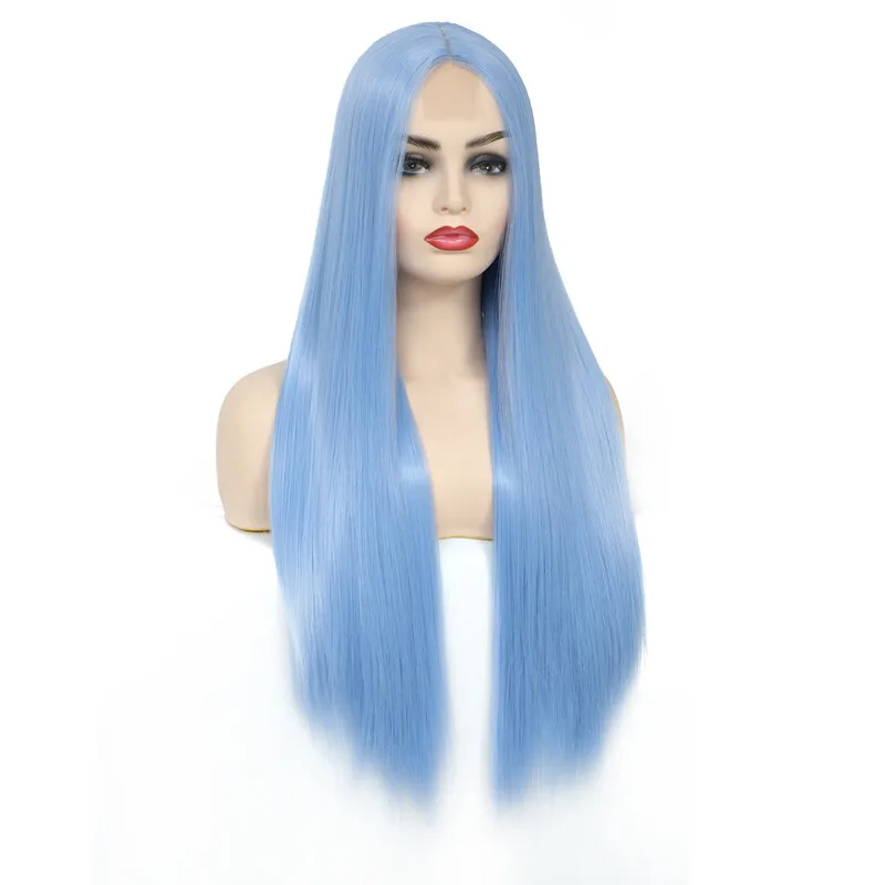 

Women's Wig Light Blue Ladies Curly Long Fancy Hair Natural Wavy Party Wig