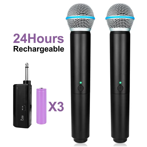 Micrófono inalámbrico BLX24 de mano y receptor recargable, sistema de micrófono dinámico inalámbrico de 24 horas de uso para karaoke, canto, Iglesia