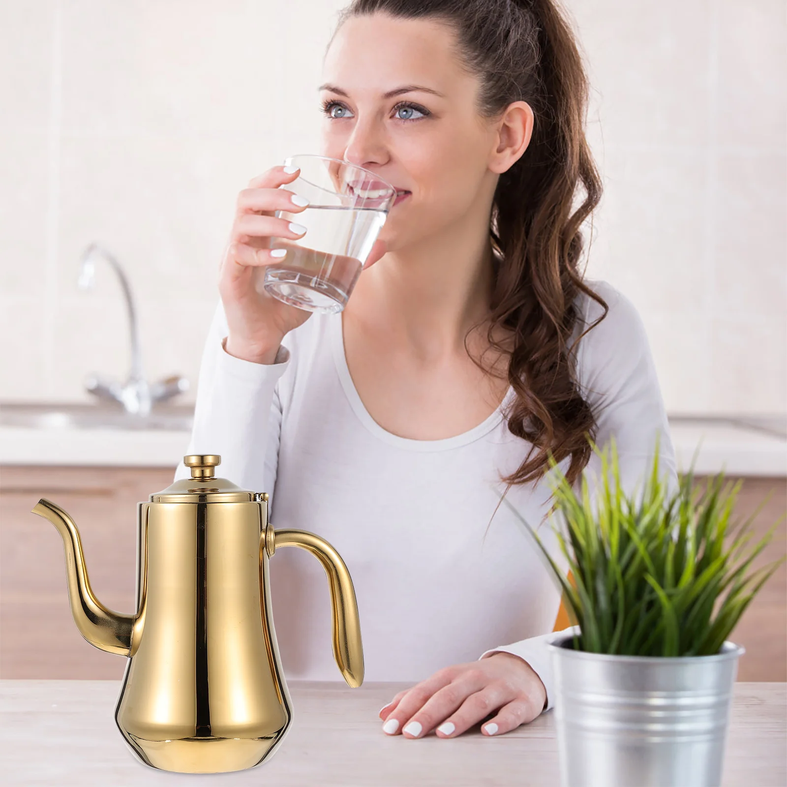 

1pc Teapot With Gooseneck Spout Smooth Flow For Home Kitchen Restaurant Tea Lovers Stainless Steel Water