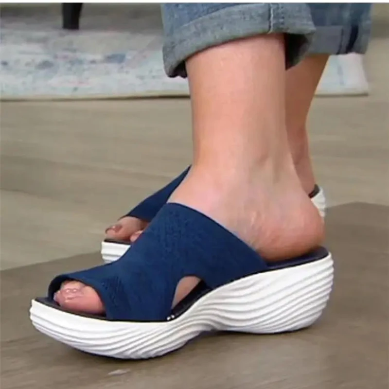 Zapatillas de playa informales para mujer, sandalias ortopédicas elásticas con punta abierta, transpirables, zapatos cruzados elásticos para exteriores