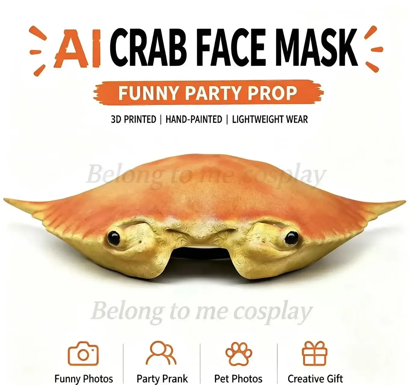 AI crab face funny mask shuttle crab shell prank prop 3D printed PLA hand colored photo prop