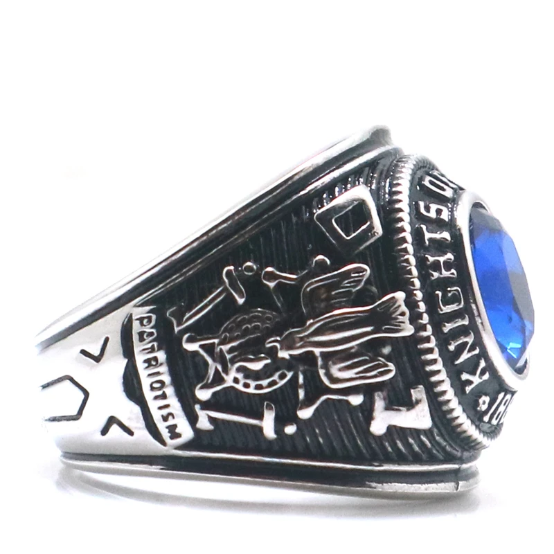 Unisex 316L Stainless Steel K of C Christianity Catholicism Blue Stone Ring Since 1882
