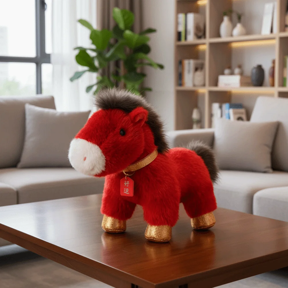 25 cm chanceux poney dessin animé bénédiction cheval en peluche doux rouge zodiaque poney Figurine cheval en peluche poupée nouvel an décorations