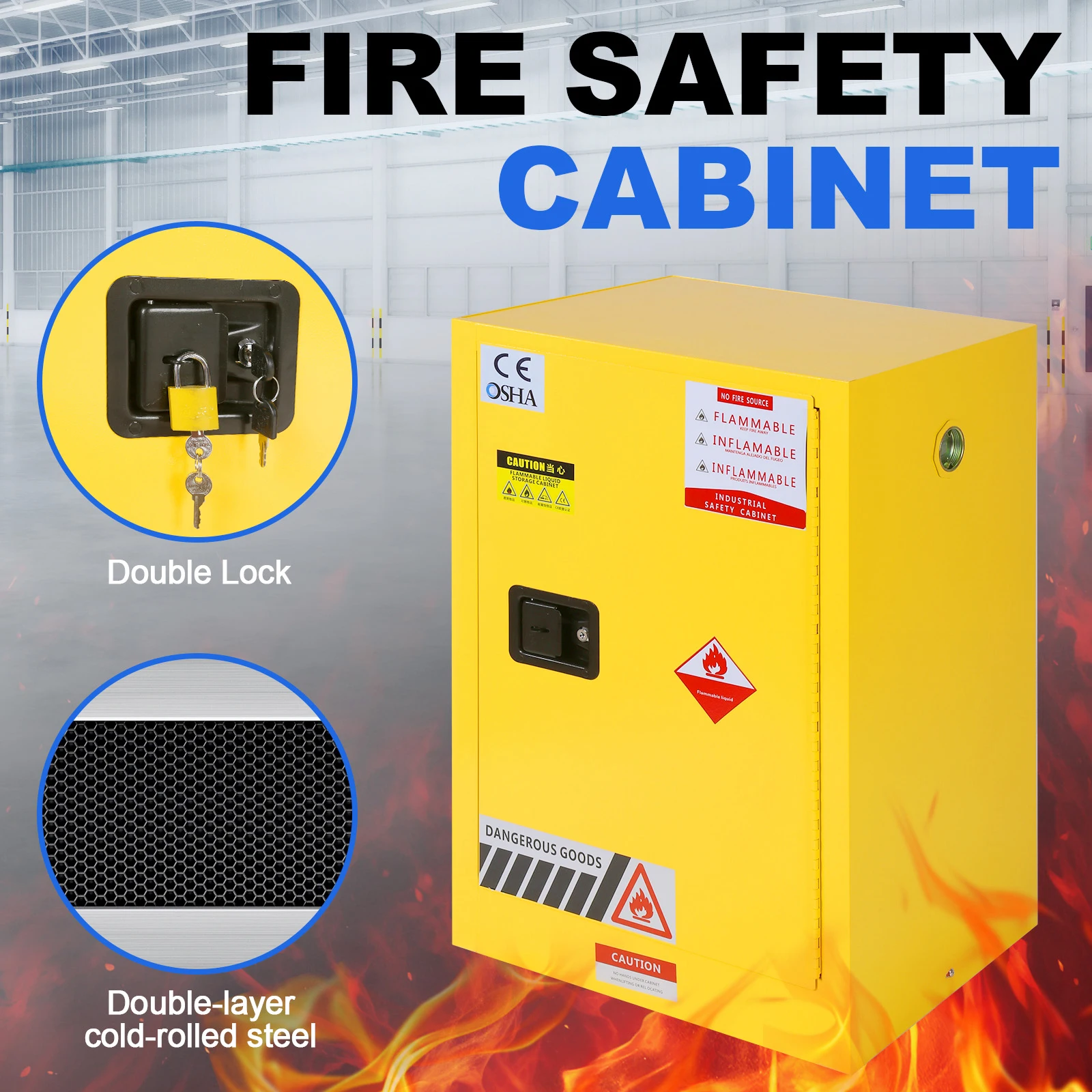

12 Gallon Flammable Storage Cabinet 22.8in W X 18.1in D X 35in H F﻿lammable Liquid Storage Cabinet for Industrial Applications
