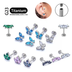 Pendientes de titanio G23 ASTM F136 para el cartílago del trago de la oreja, Piercing de 16G, bola Labret, labio, circón, Ópalo, lóbulo, hélice, Daith, joyería corporal