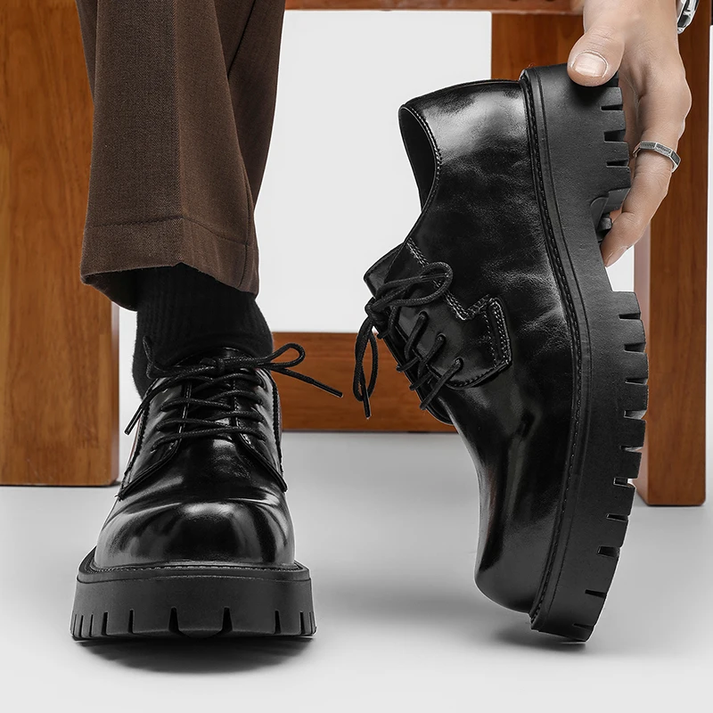 

Men's leather shoes Classic casual retro style Work Leisure Office daily outdoor street Thick soled height increasing shoes