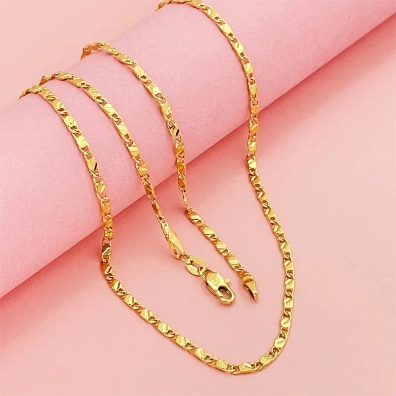 18K AU750 Gold 2mm Flat Serpentine Chain, 40-75cm Adjustable Pendant Chain For Women, Layering Choker Necklace
