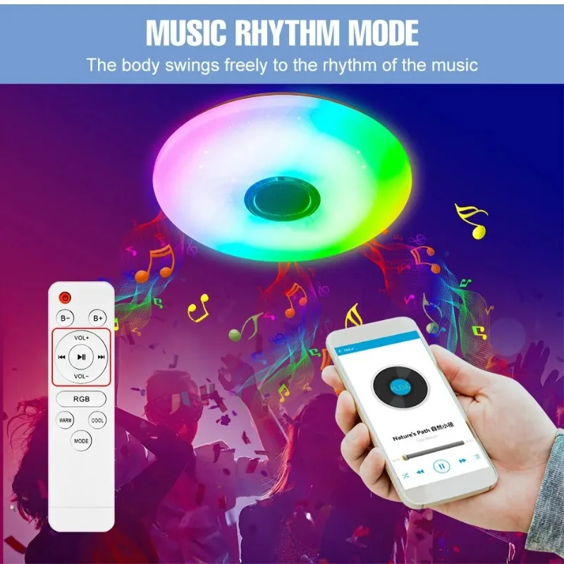 Imagem -04 - Luz de Teto Led Rgb com Bluetooth Speaker 36w e 60w Luz de Decoração Reprodução de Música Controle Remoto App Quarto