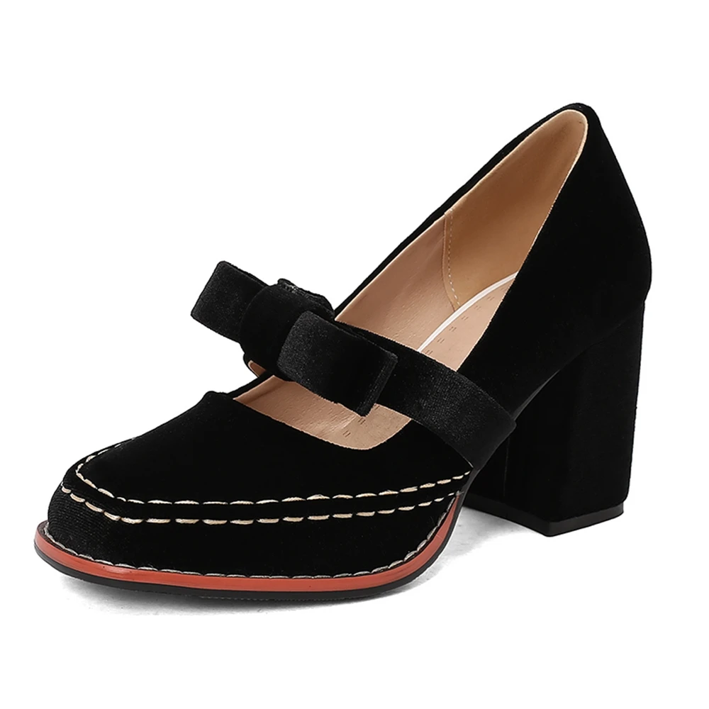 

Женские туфли на толстом высоком каблуке с круглым носком, весна и осень, платье в стиле ретро с закрытым носком и бантом, удобная повседневная рабочая одежда, туфли-лодочки 560-1