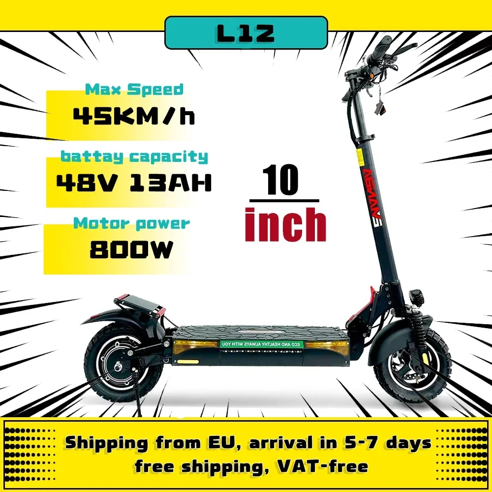 EU Transport L12 800W 48V 13AH Powerful Adult Electric Scooter 10 Inch Off-Road Tires Max Speed 45-55km/h Foldable