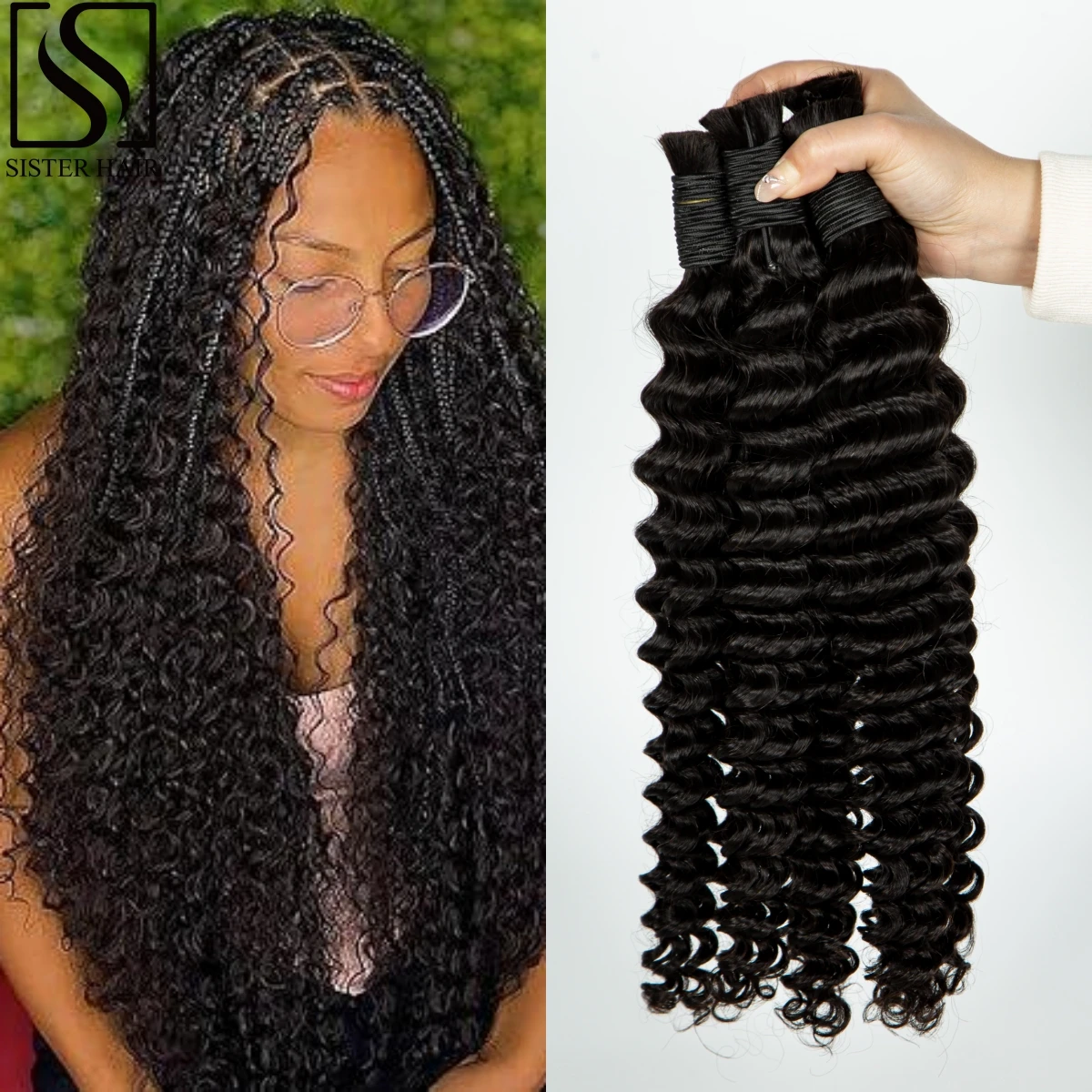 

26 28 Inch Deep Wave Bulk Human Hair for Braiding No Weft 100% Virgin Hair Curly Human Braiding Hair Extensions for Boho Braids