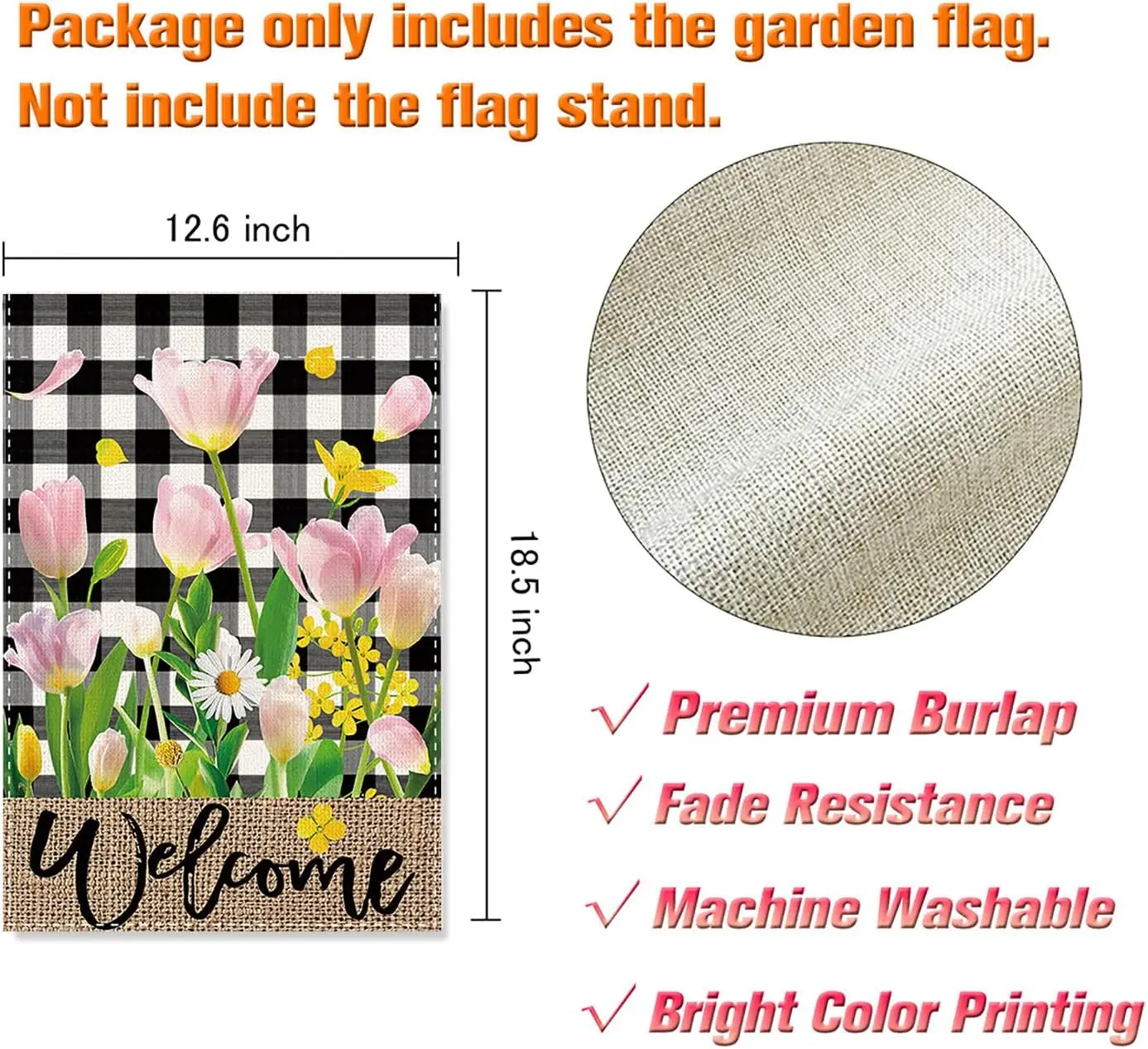 Welcome Pink Floral Garden Flag with Pink Poppies Daisy Flowers for Outside Yard 12 x 18 Inch Double Sided Burlap Buffalo Pl uui