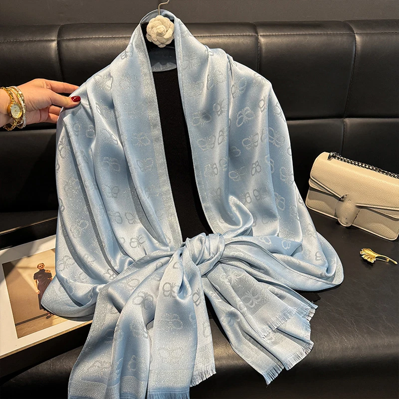 

70*180cm Shawl Women Spring Summer Elegant Scarf Solid Butterfly Jacquard Muffler Scarf Hijab
