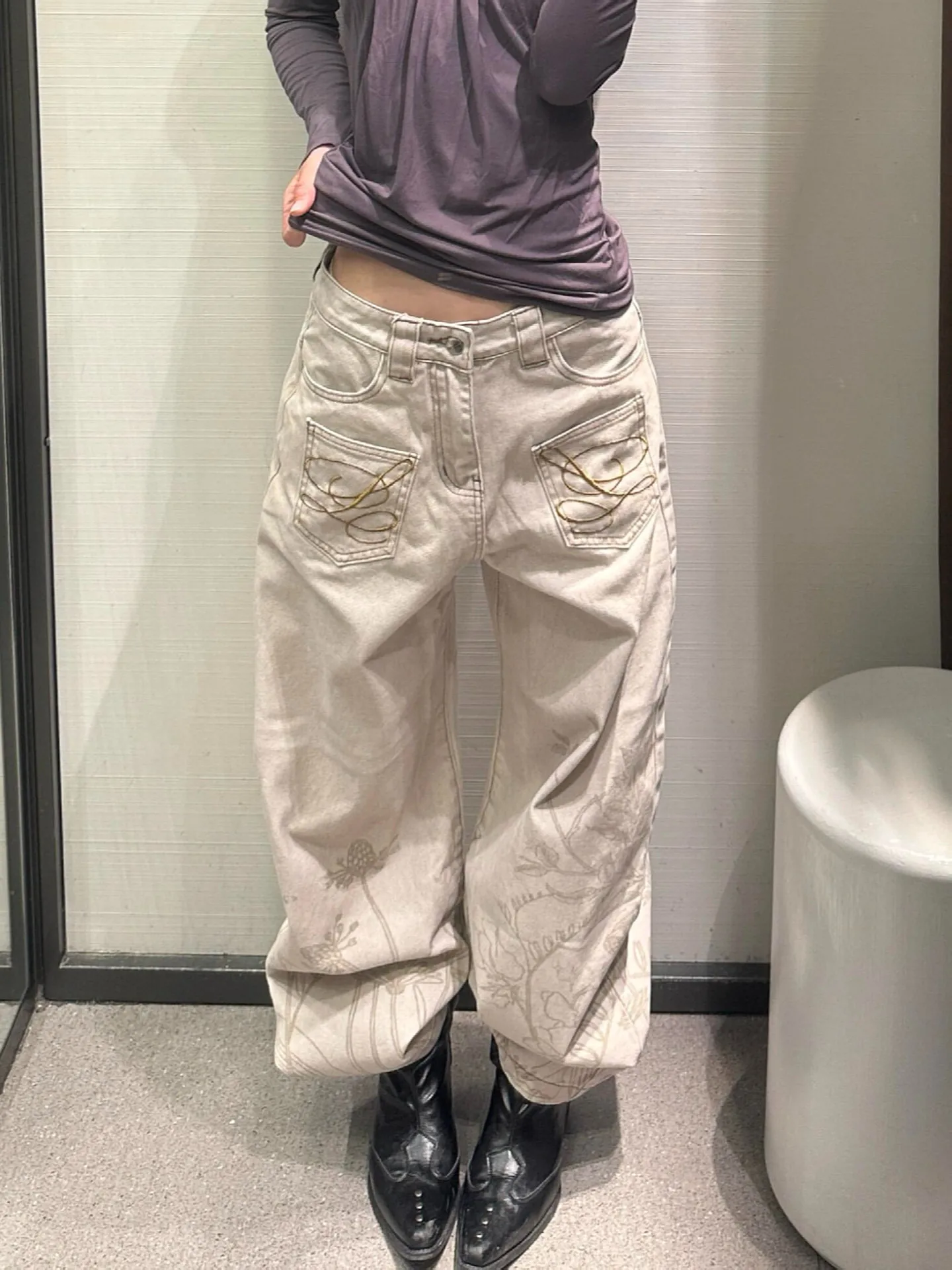 

Женские джинсы-багги с вышивкой в японском стиле Y2K, уличная мода Харадзюку, джинсовые брюки в стиле хип-хоп 2000-х, широкие штанины, киберпанк, томбой-стиль