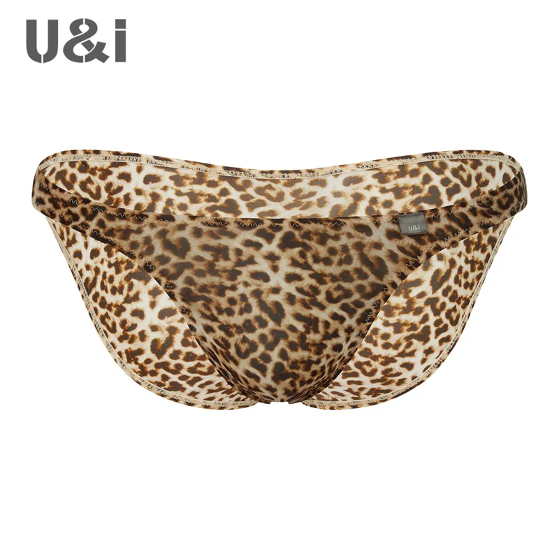 U&I high-end sexy low waisted triangular underwear with male charm, seductive print, leopard print, thin breathable nylon, narro