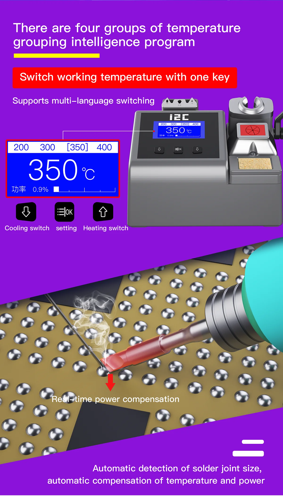 I2C NANO stazione di saldatura 1S piattaforma di saldatura a riscaldamento rapido con maniglie C245/C210/C115 punta di saldatura per riparazione PCB