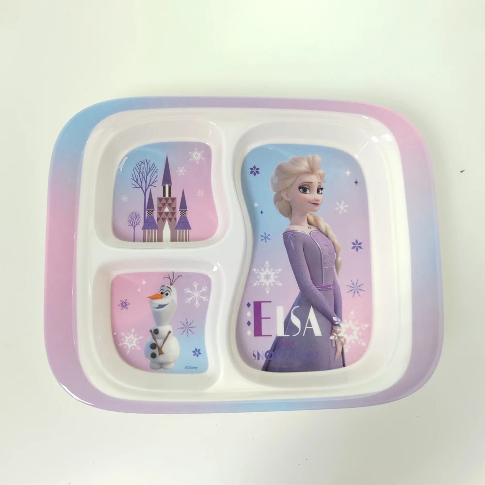 

1pc Disney Princess Collection Elsa Snow White Mermaid Three-compartment Lunch Plate Beautiful Snack sorting plate durable