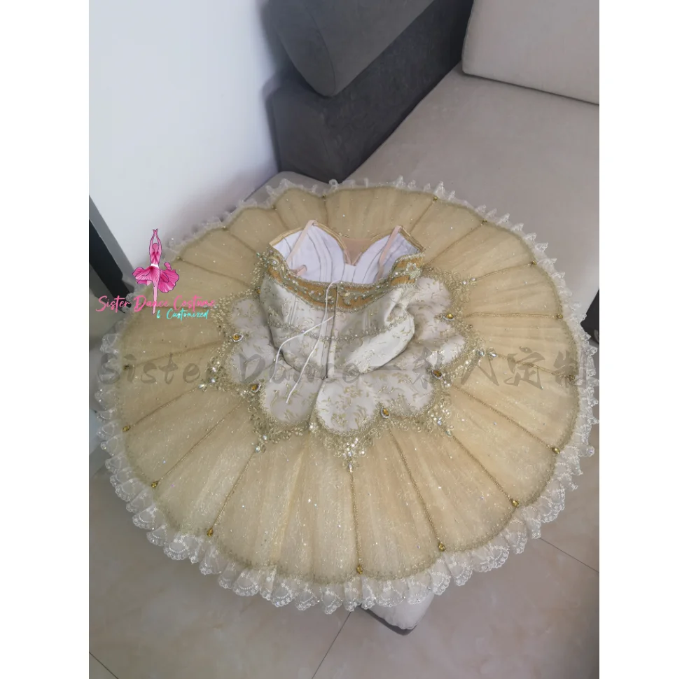 High-end professional ballet adult children golden court dress Sleeping Beauty costume plate skirt competition performance custo