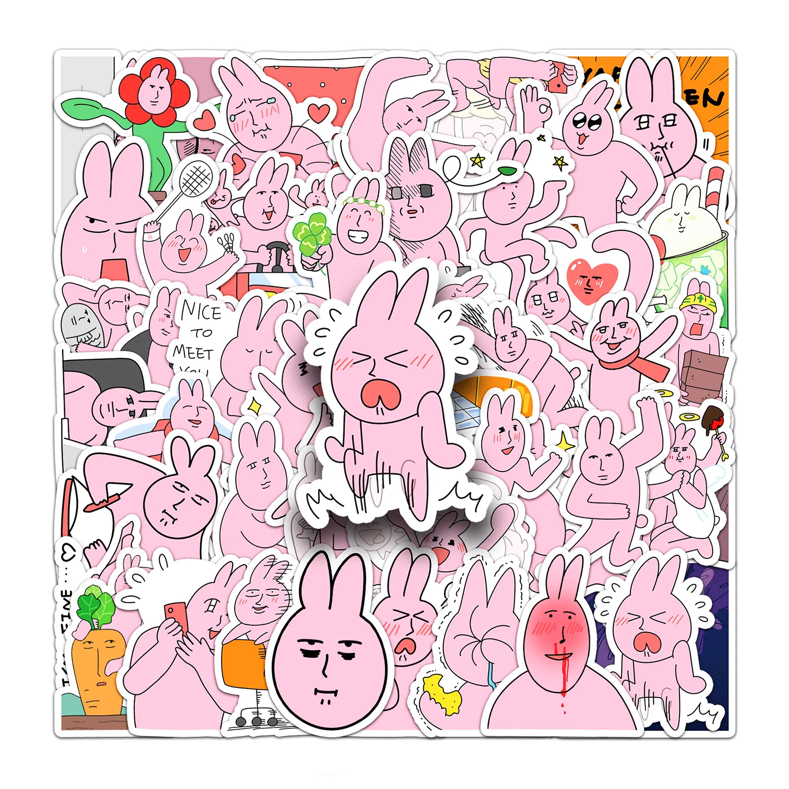 50 sztuk różowy królik naklejka Kawaii Anime ładna dziewczyna moda deskorolka lodówka telefon komórkowy komputer dekoracyjne naklejki