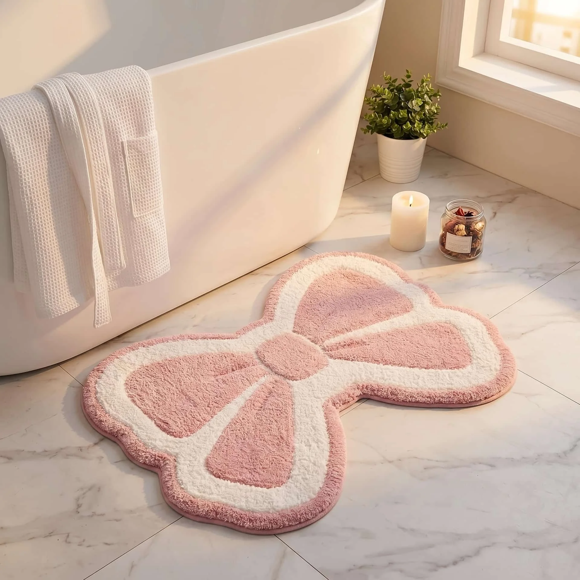Kawaii Bow Area Rug Soft Plush Non‑Slip Bath Mat Cute Bowknot Shaped Carpet For Bedroom Doorway Nursery Home Decor Gift