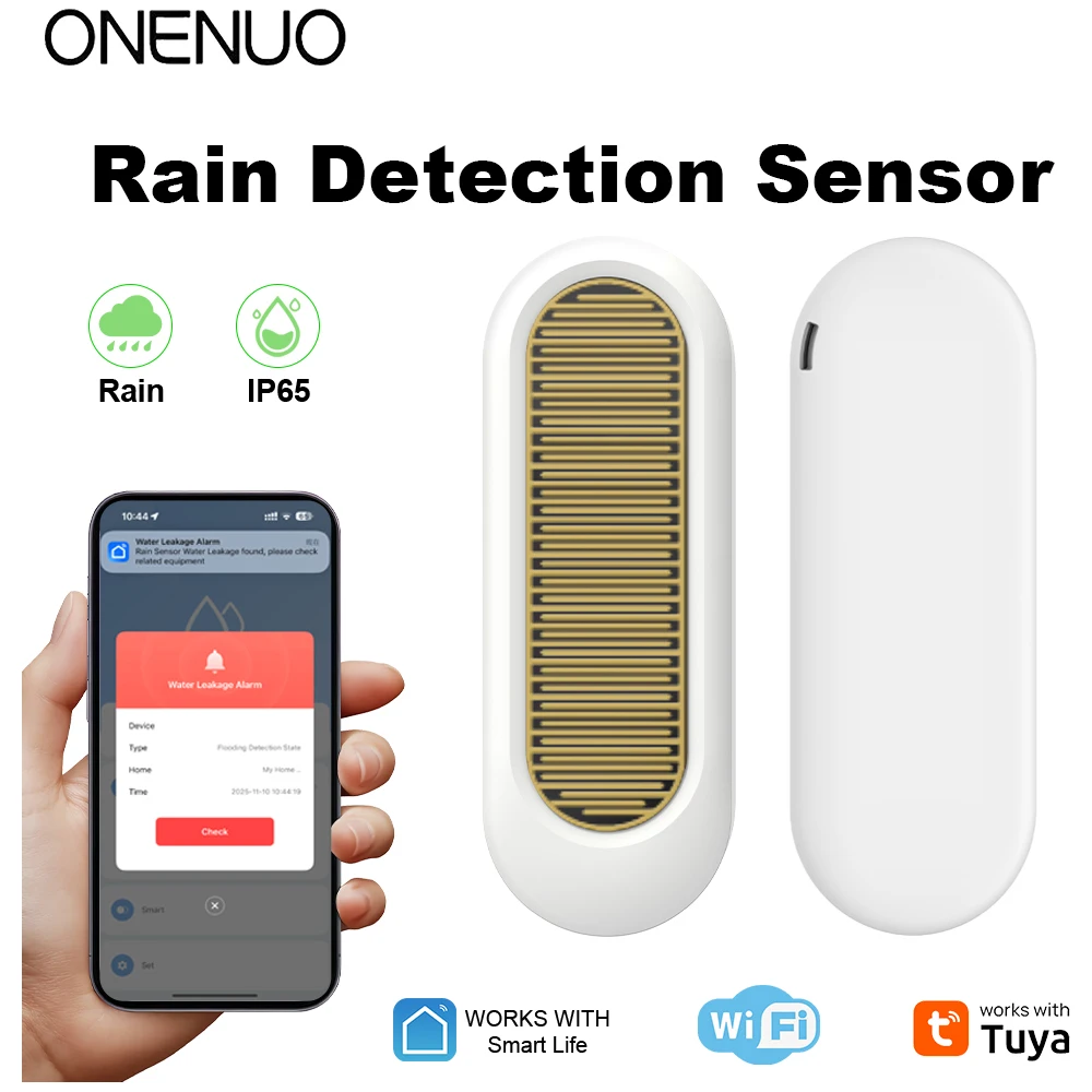 ONENUO WiFi oder Zigbee Regensensor Tuya IP65 Wasserdichte Regenerkennung für den Außenbereich Wasserlecksensor Echtzeit-APP-Überwachungsalarm