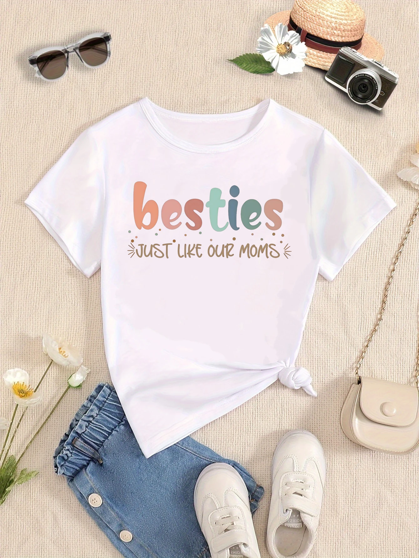 Besties Just Like Our Moms Letter Printed T Shirt Girls Summer Short Sleeve T-Shirt Funny Kids Clothes