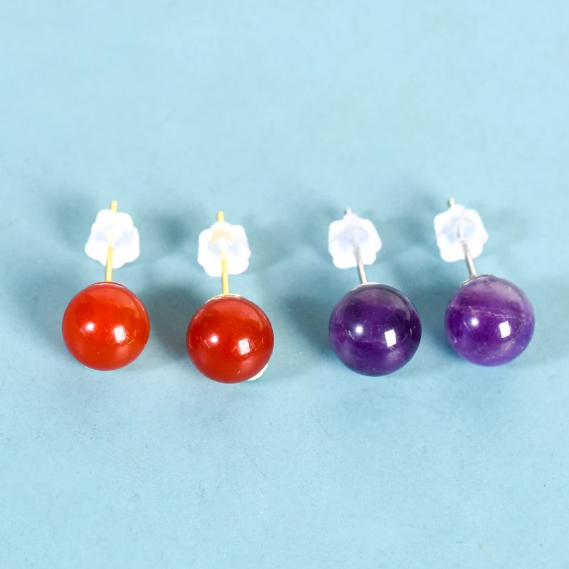 

8mm Crystal Natural Stone Bead Studs Earrings