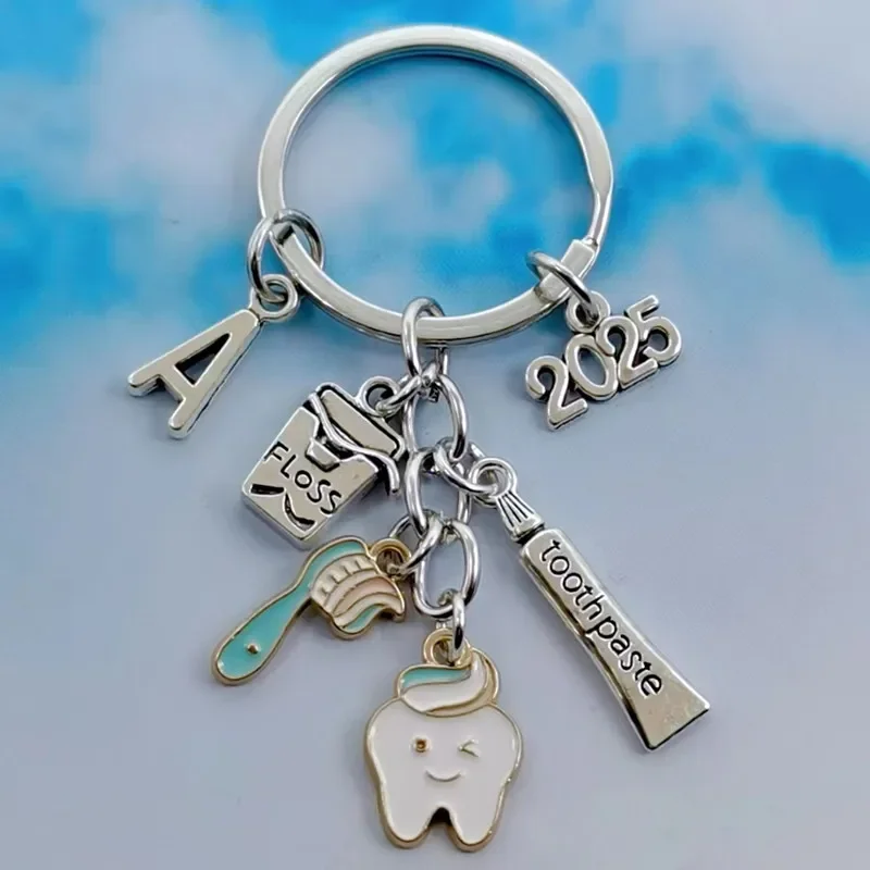 

New fashion A-Z letter tooth key chain toothbrush toothpaste creative key chain attractive dental care doctor nurse accessories