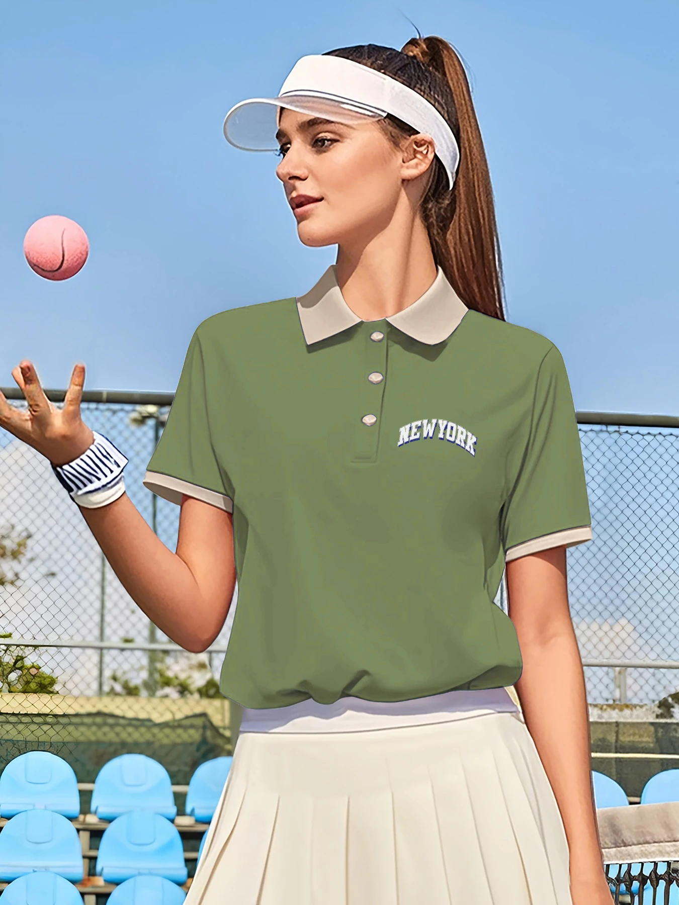 

New York Lapel Polo Shirt Womens Collar Splicing Fashion Tops Casual Breathable Clothes Soft Female Trendy Short Sleeve