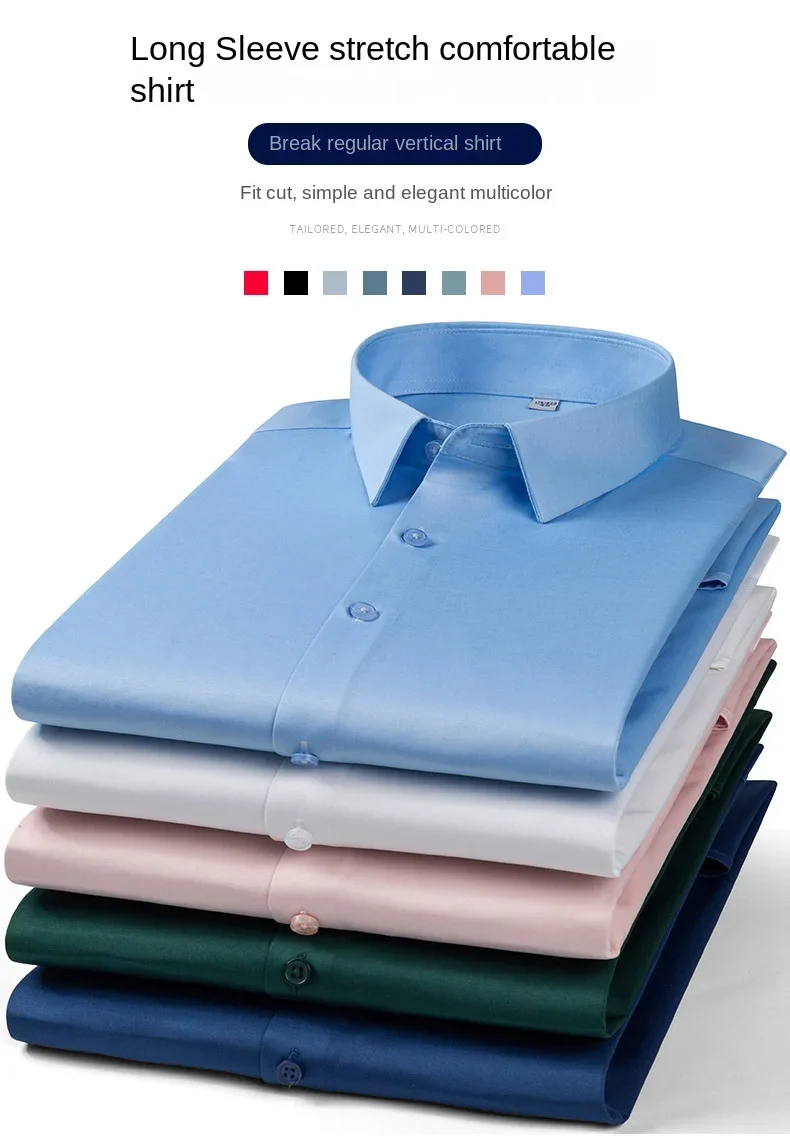 Sommerhemd, weißes, glänzendes, bügelfreies Herrenhemd, knitterfreies Herren-Businesshemd aus Eisseide, lässiges, hochwertiges, nahtloses Business-Hemd – Detail 3