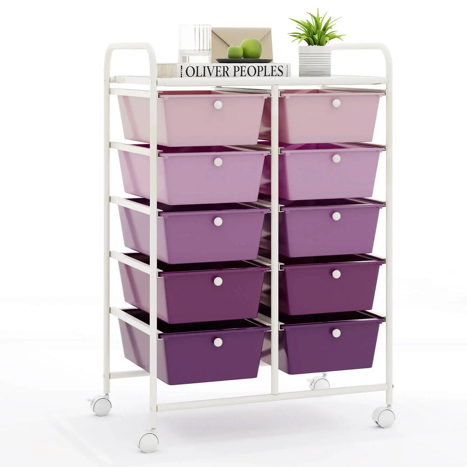 10-Drawer Storage Cart Utility Rolling Trolley Kitchen Organizer Purple