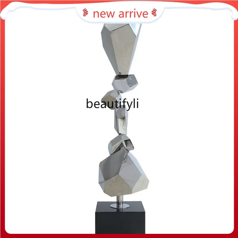

F132 Cy56 NEW High-end villa metal sculpture art decoration stainless steel stone large-scale lucky floor ornament