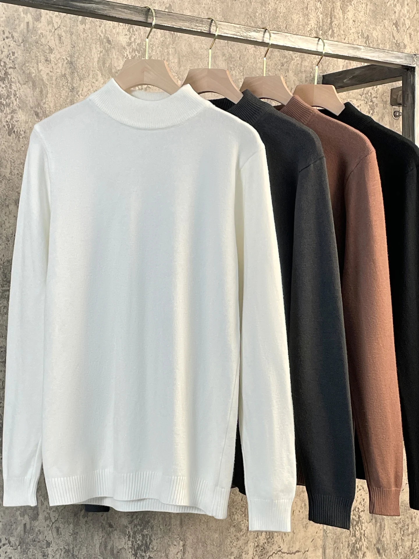 

Мужской осенне-зимний спортивный свитер с высоким воротом, однотонный, универсальный, в корейском стиле, модный, больших размеров, теплый базовый слой