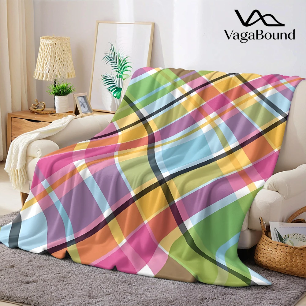 Colorful Diagonal Plaid Warm Flannel Fleece Blanket Thick Soft Cozy Throw Blanket for Winter Bed Couch Plush Bedspread
