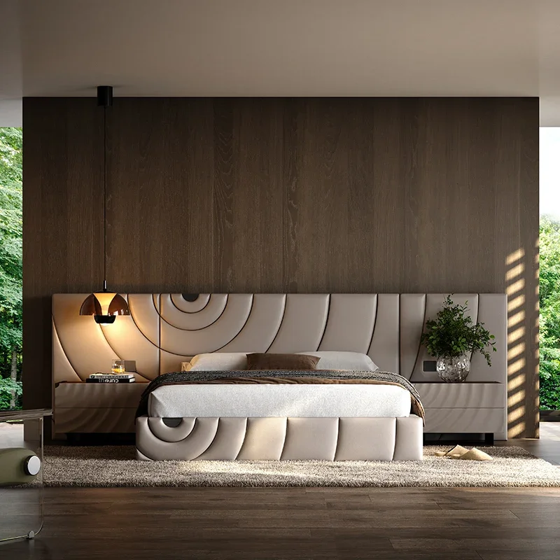 Modern Ripple Bed Designer Large Widescreen Villa Full Leather Bed