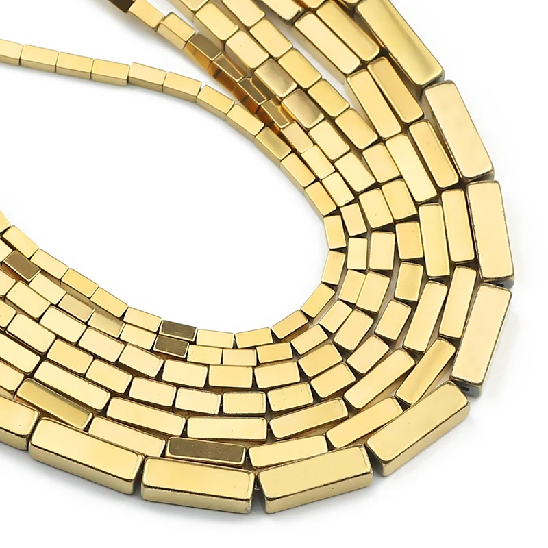 3a Retention farbe 2/4/9/13mm langer quadratischer Hämatit-Naturstein echte vergoldete lose Perlen für die Schmuck herstellung DIY-Armbänder