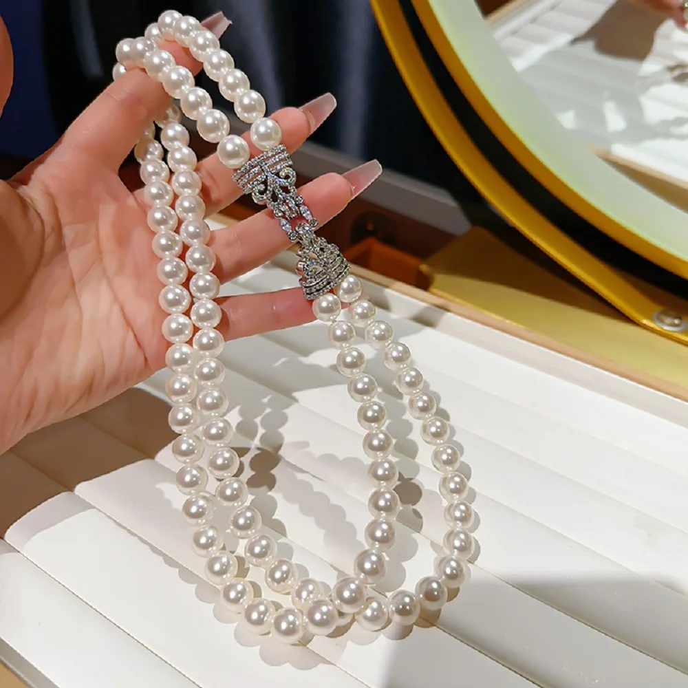 2/Row - Beautiful Pearl Necklace AAAA9-10mm Natural South Sea White Pearl Necklace 925s/length 16-18 in/18-20 in