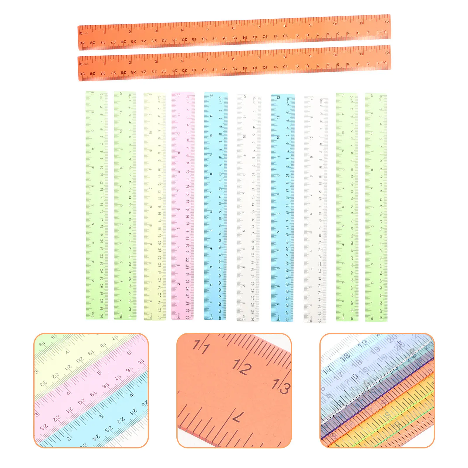

12Pcs Colorful Measuring Rulers Plastic Straight Rulers Lightweight Portable Students Drawing School Supplies Ruler