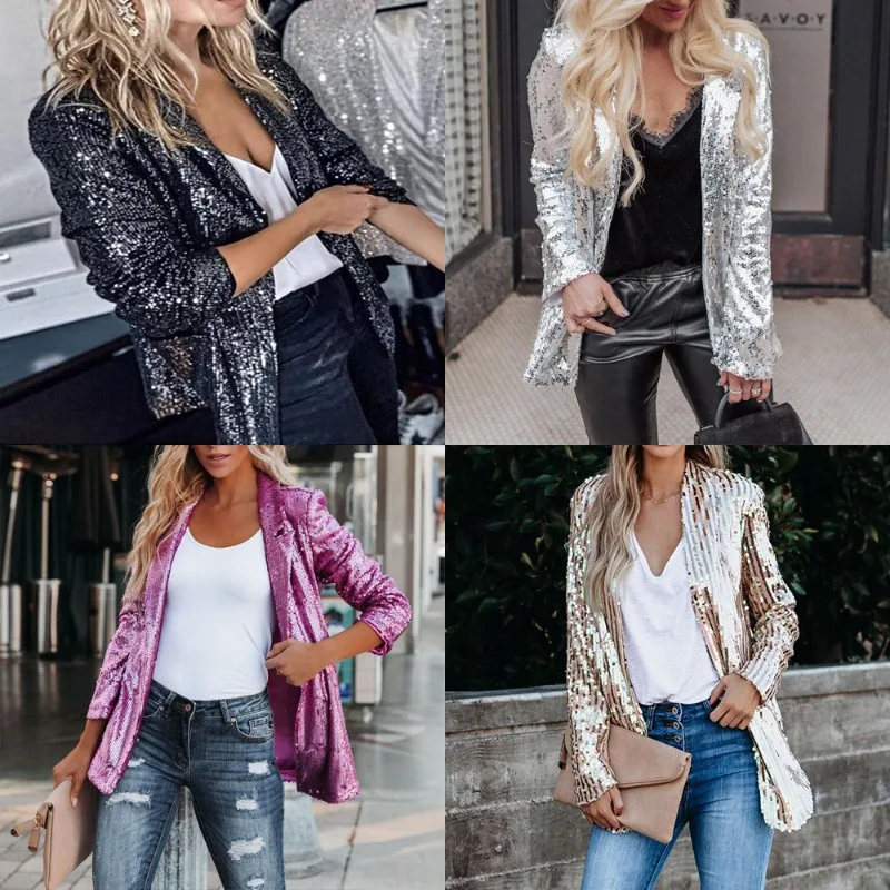 2024 Sexy Ladies Suit Europe United States women's new fashion multi-color sequins long-sleeved temperament small suit jacket