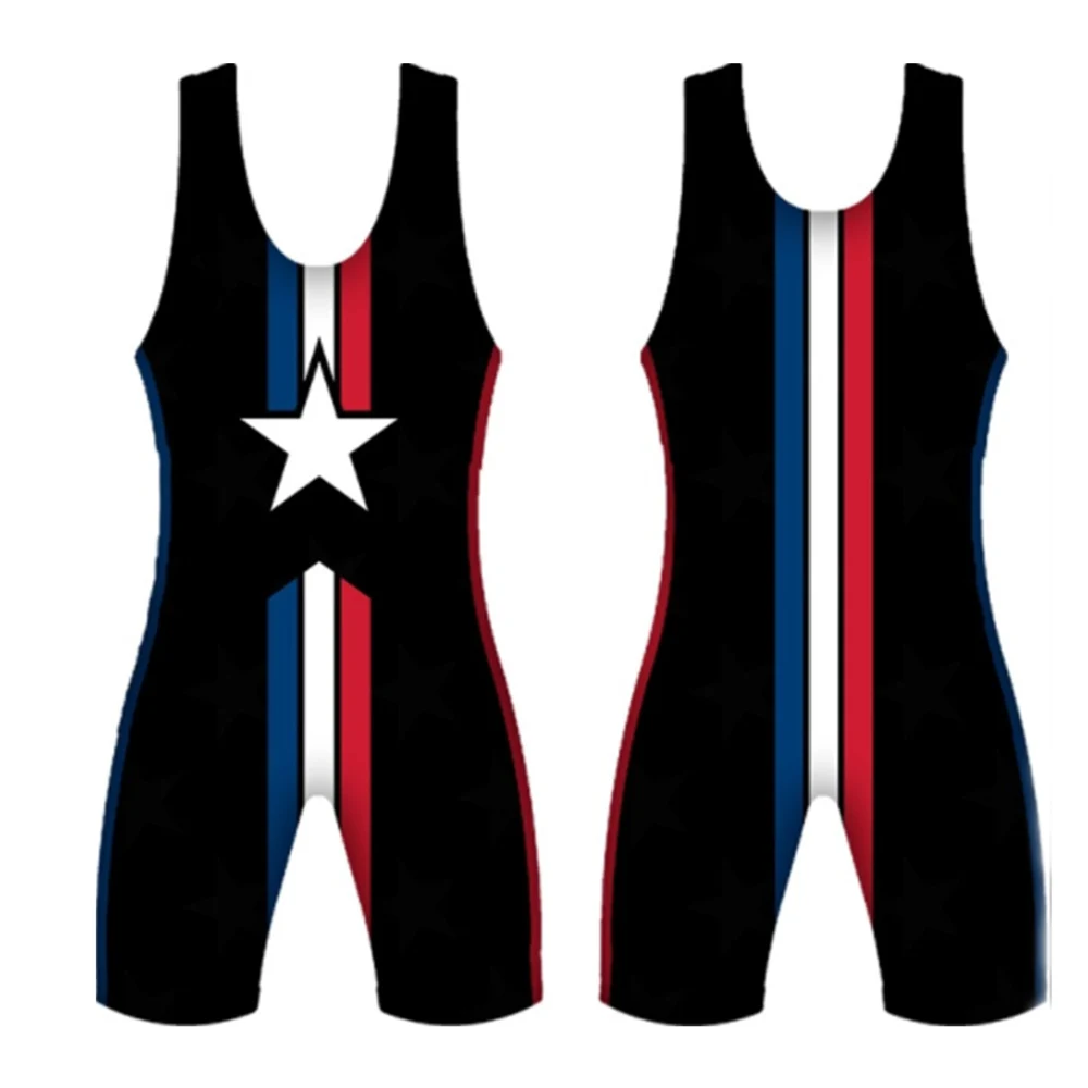 The USA Wrestling Singlets Suit Weightlifting PowerLifting Fitness Skinsuit Men's One Piece Bodysuit Iron WWE Gym Sports Leotard