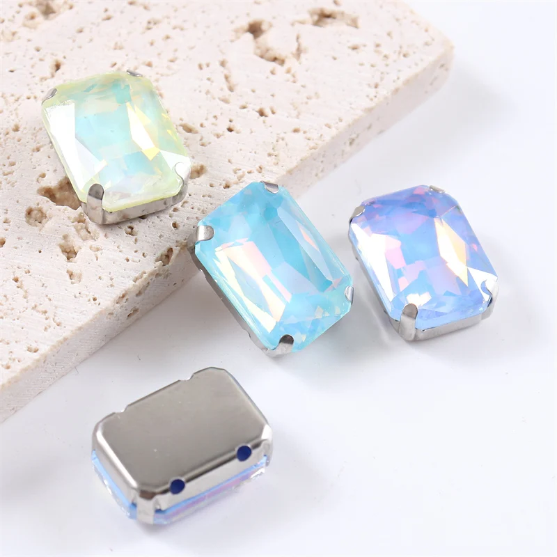 Rectangle Glass Rhinestones with Sliver Claw crystal sew on gemstones decorations for clothes shoes bags needlework