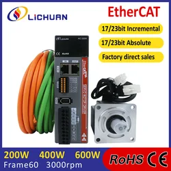 Lichuan Ethercat servo motor 200W 400W 600W AC220V with servo driver LC10E 17bit absolute/ incremetal encoder for ethernet CNC