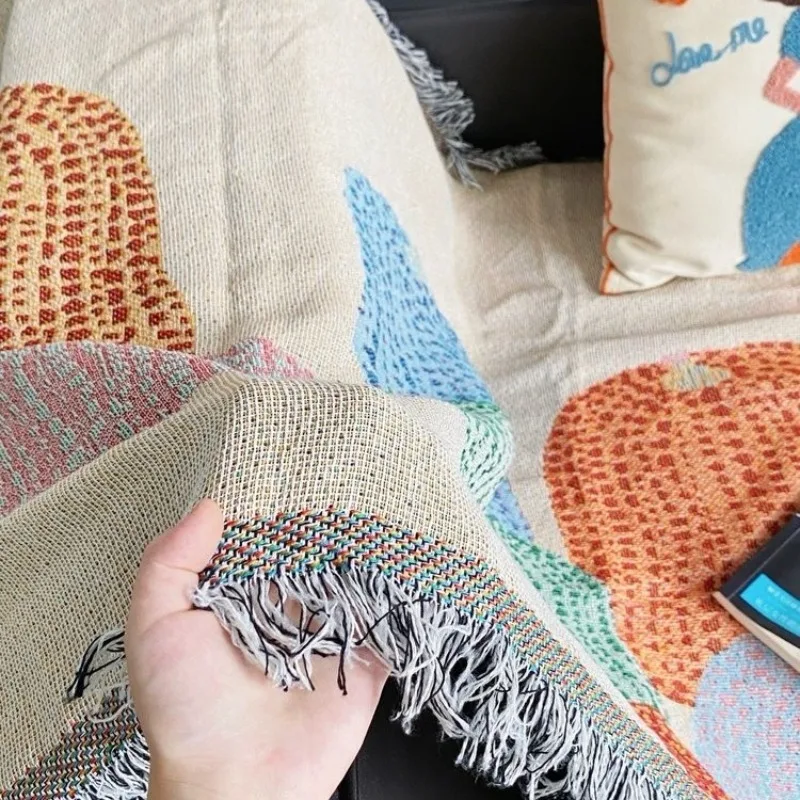 Pumpkin Sofa Towel Multi-functional Woven Double-sided Tassel Straight Row Sofa Cushion, Nap Blanket High Value