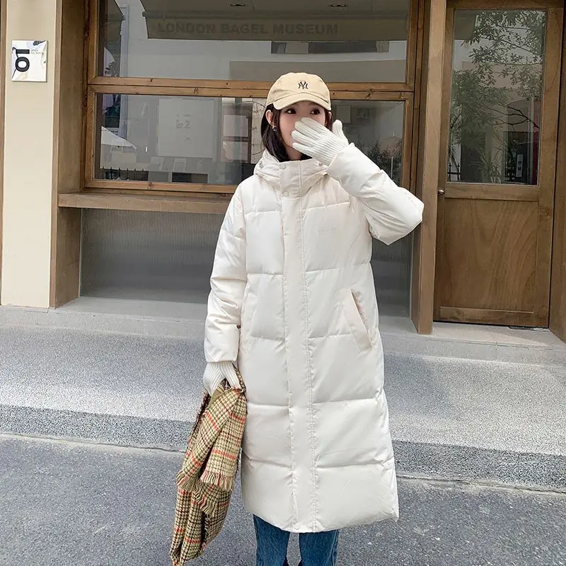 

Thicken Hooded Warm Women's Cotton Jacket 2023 Winter New Solid Color Fashion Cotton Jacket Female Zipper Pocket Straight Jacket