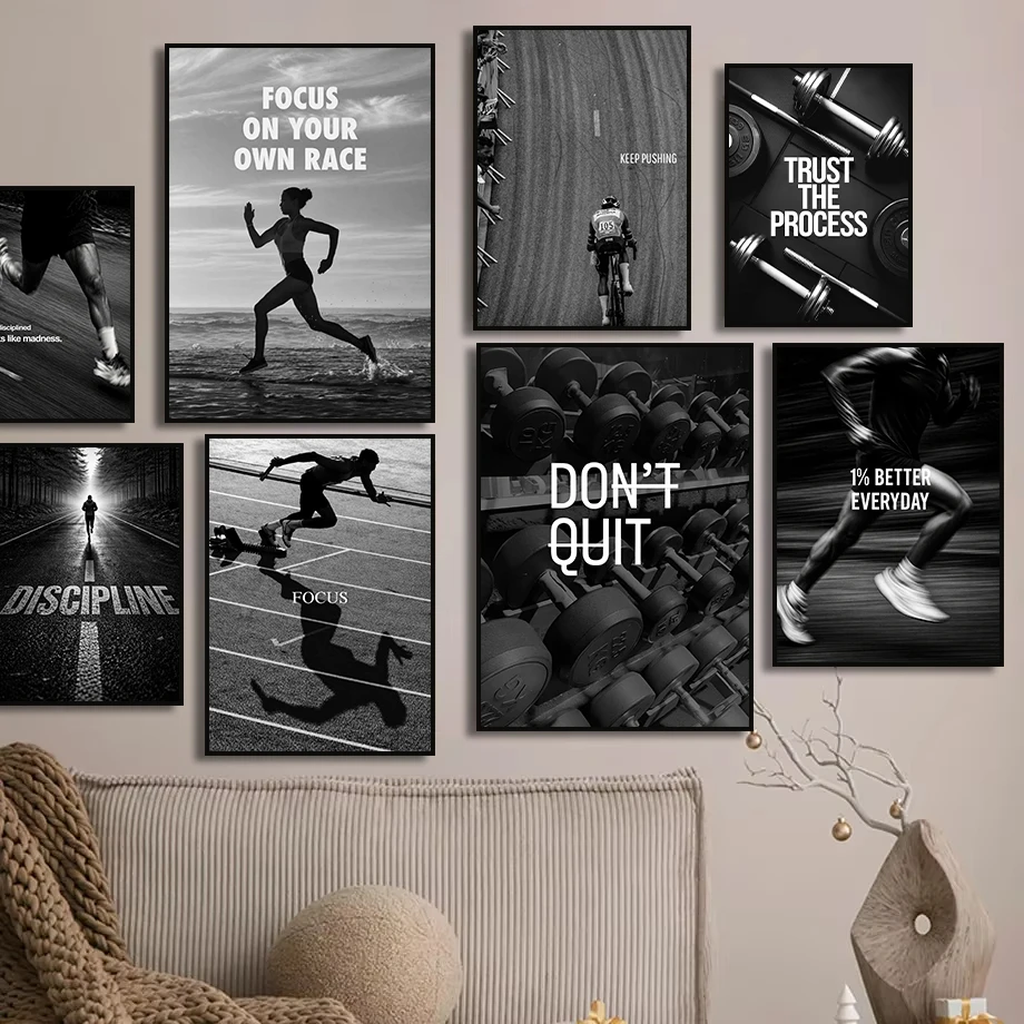 1PC Never Give Up Don't Quit Woman Running Focus Poster Print Motivational Quote Canvas Painting for Living Room Office Gym D