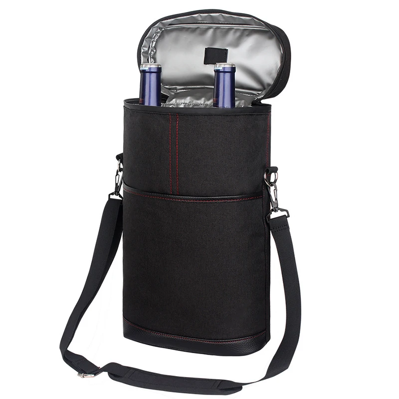 

2 Bottle Wine Tote Cooler Bag Triple Insulated 14in Carrier Leakproof Lining Chilling Bag Airplane Travel Gift for Picnic