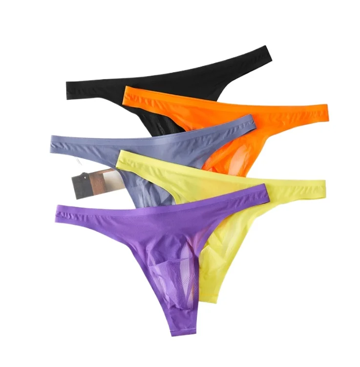 

Pinstriped Ice Silk Bulge Thong for Men Sexy U Convex Pouch Ultra-Thin Seamless Cozy G-string Gay Sexy Low Rise T Back Underwear