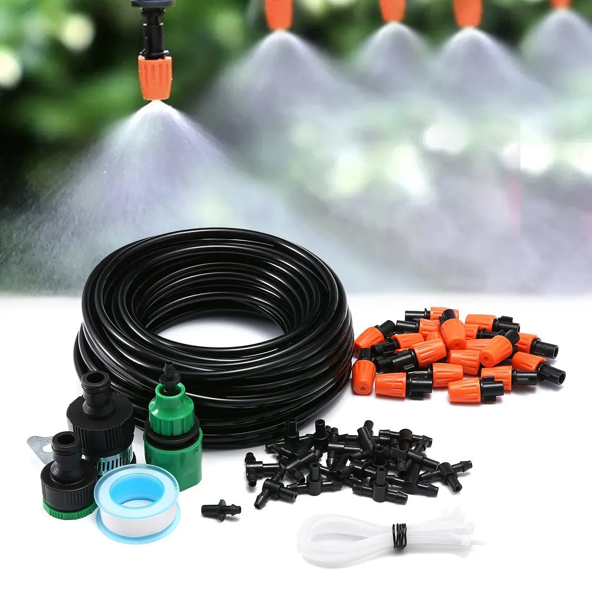 

5M-25M Outdoor Misting Cooling System Garden Irrigation Watering 1/4'' Atomizer Nozzles 4/7mm Hose Patio Greenhouse