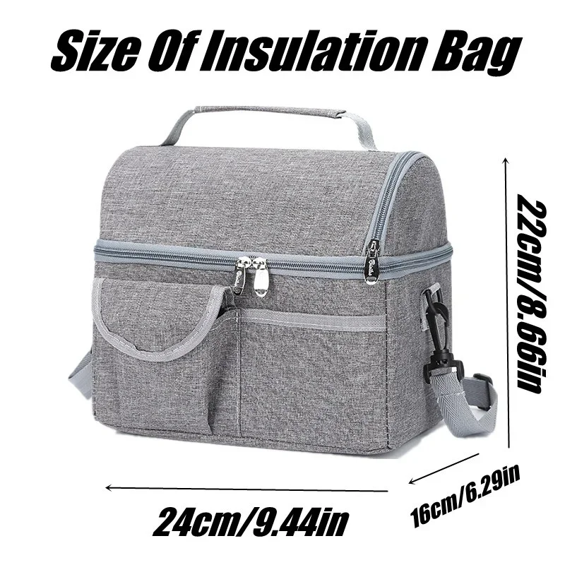 Insulated Lunch Bag Protable Dual Compartment Tote Bag Cooler Bag Waterproof Thermal for Office/School/Picnic/Travel/Camping