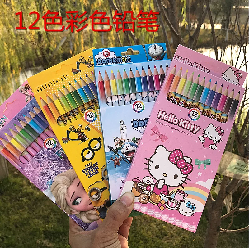 Sanrio Cartoon Hello Kitty Colored Pencils Children's Creative 12 Color Painting Brush Student Fine Art Drawing Fill Color Lead